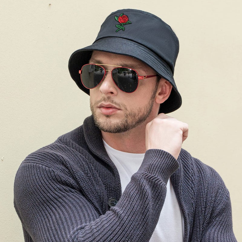 ZLYC Unisex Fashion Embroidered Bucket Hat Summer Fisherman Cap for Men Women Teens (Rose Black) - Image 4